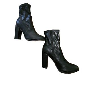 Fashion Nova X Kylie Meet Me Halfway Bootie Black Faux Leather Size 9 High Heel